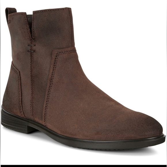 Ecco Touch 15 B Coffee Brown Oiled Leather Lightweight Flat Ankle Boots NWOB - Picture 3 of 10